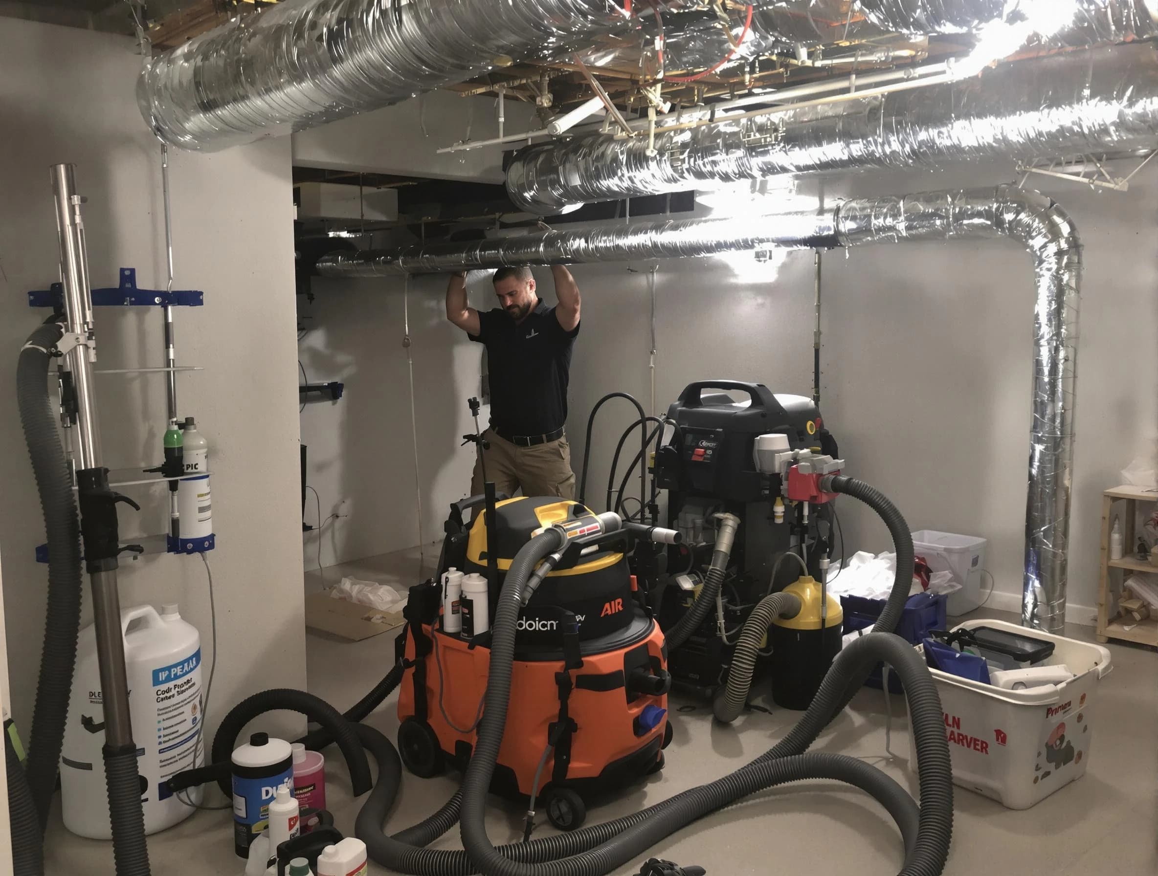 Beverly Air Duct Cleaning specialist performing professional mold removal from air ducts using safety equipment in Beverly