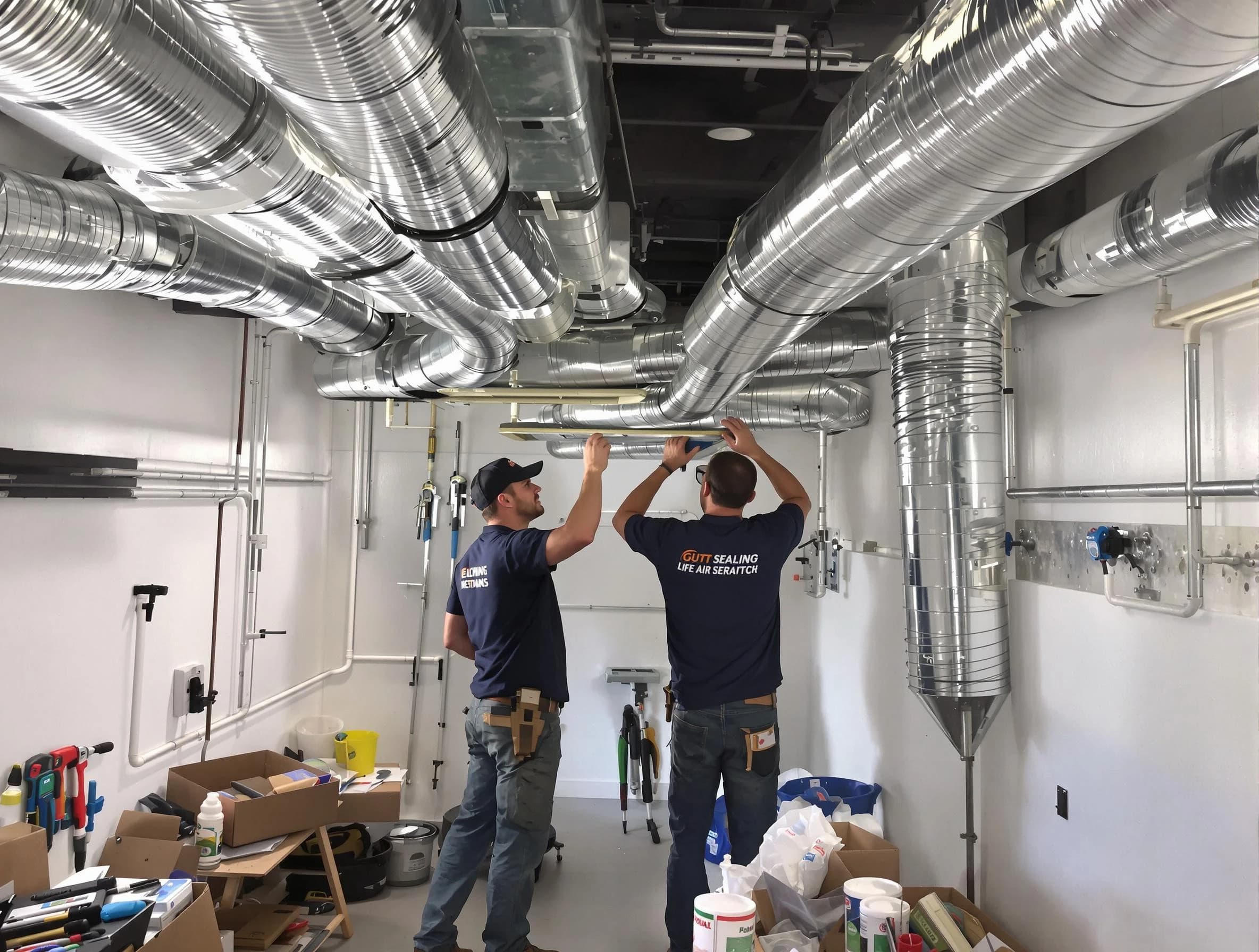 Beverly Air Duct Cleaning technician applying professional duct sealing solutions in Beverly