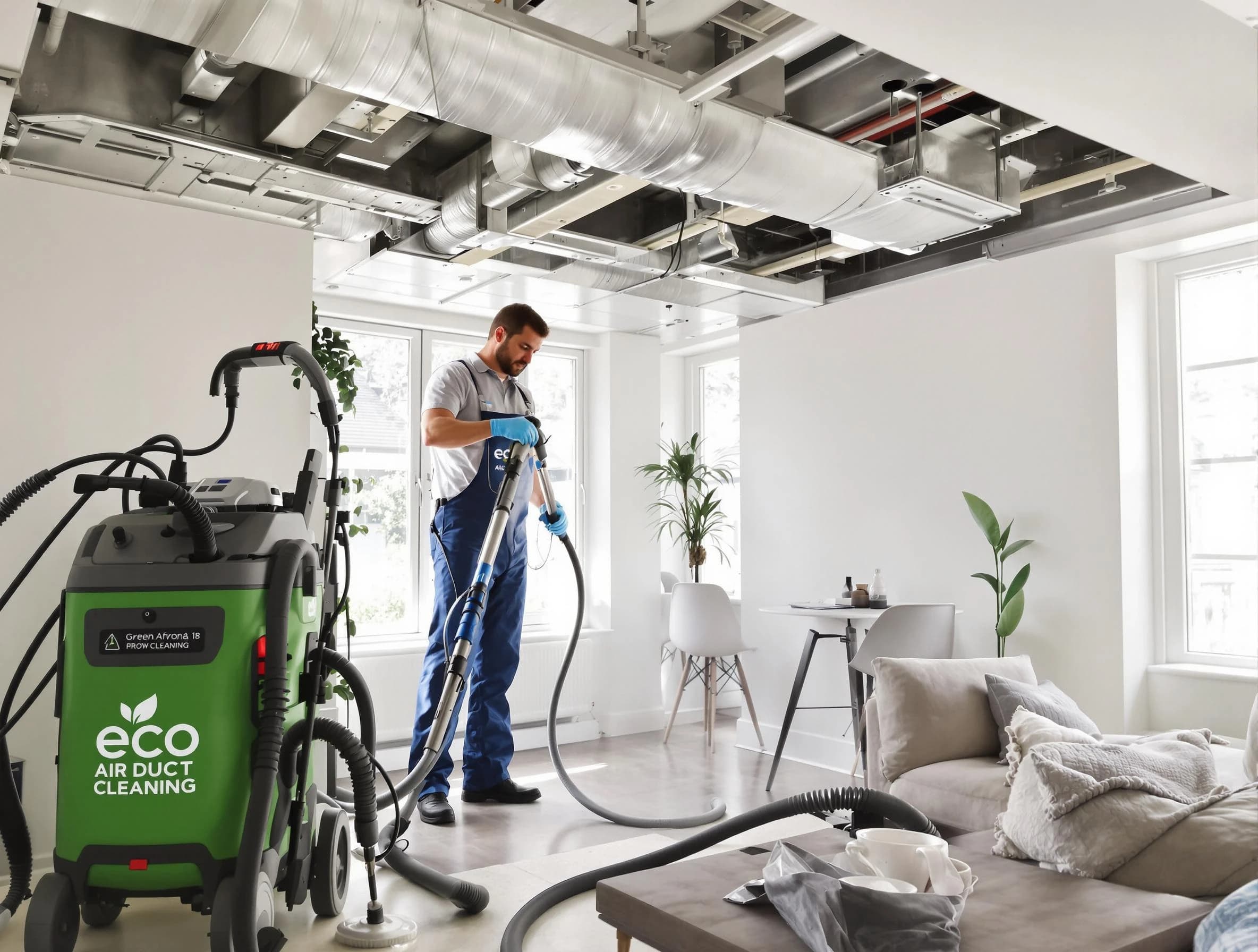 Beverly Air Duct Cleaning technician performing eco-friendly duct cleaning using sustainable methods in Beverly