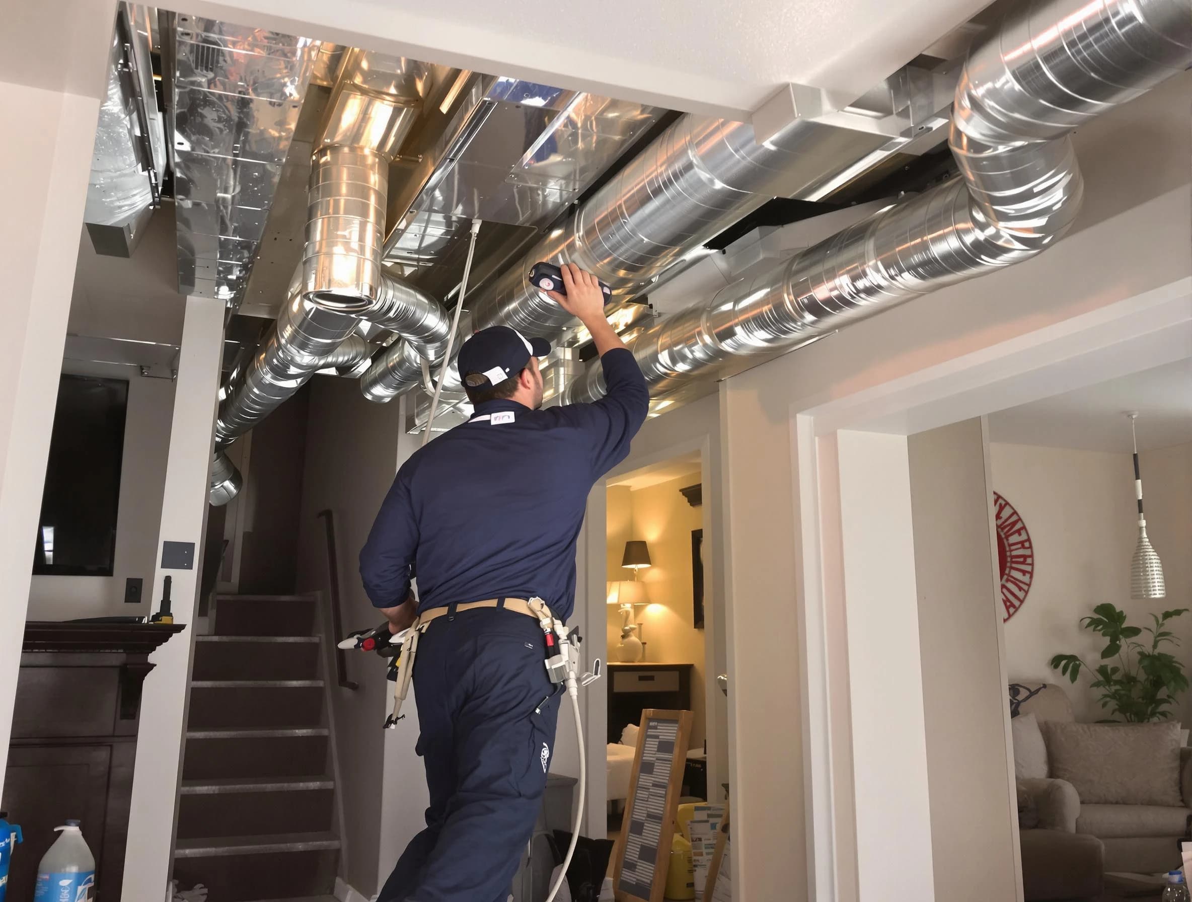 Beverly Air Duct Cleaning expert performing specialized duct cleaning in a mobile home in Beverly