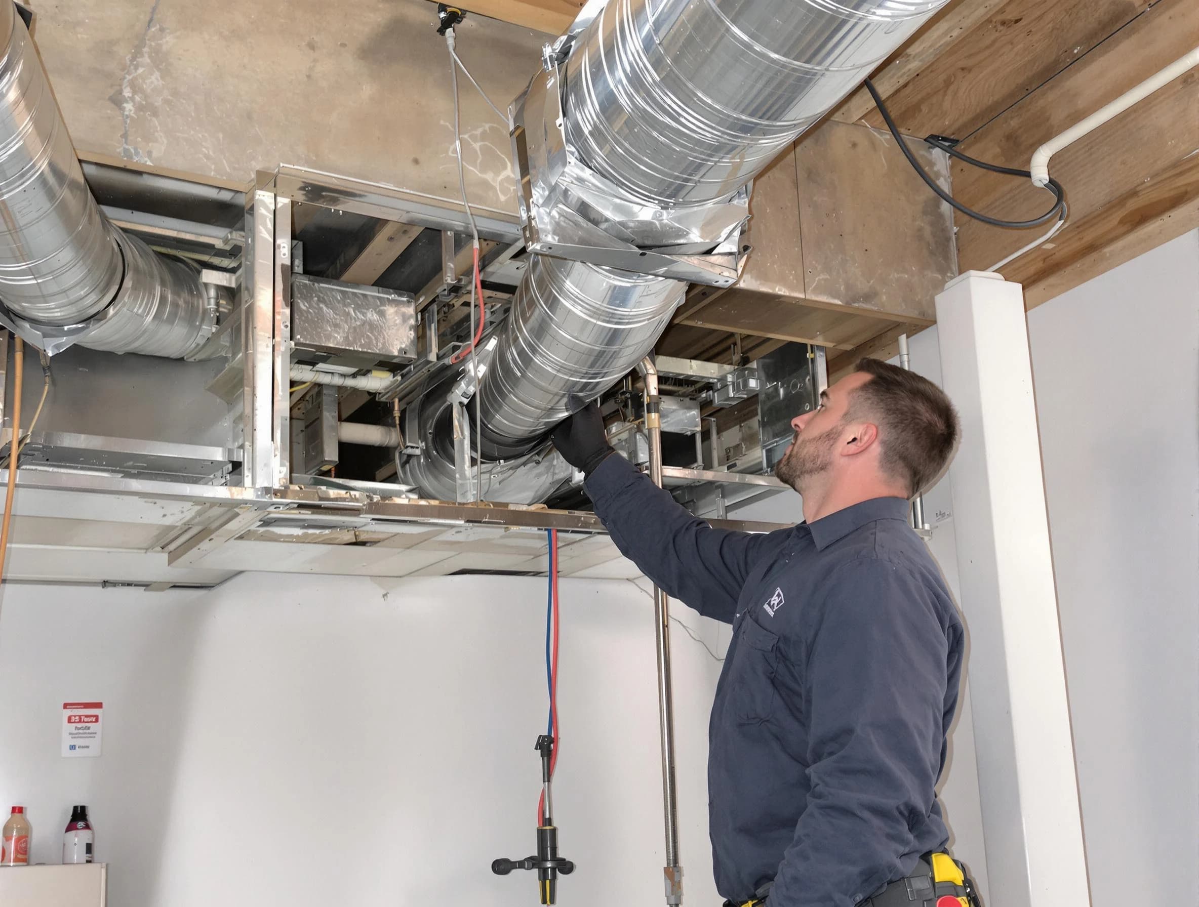 Beverly Air Duct Cleaning technician performing professional air duct repair using specialized tools in Beverly