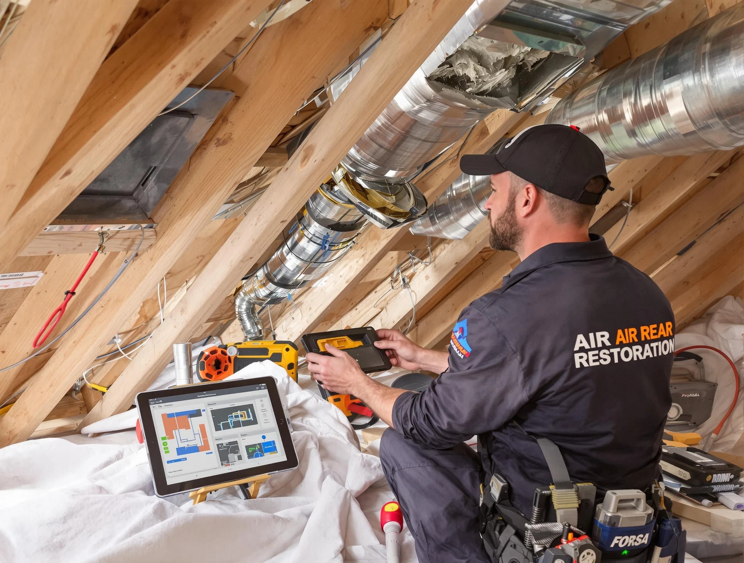 Beverly Air Duct Cleaning technician performing precise duct repair work in Beverly