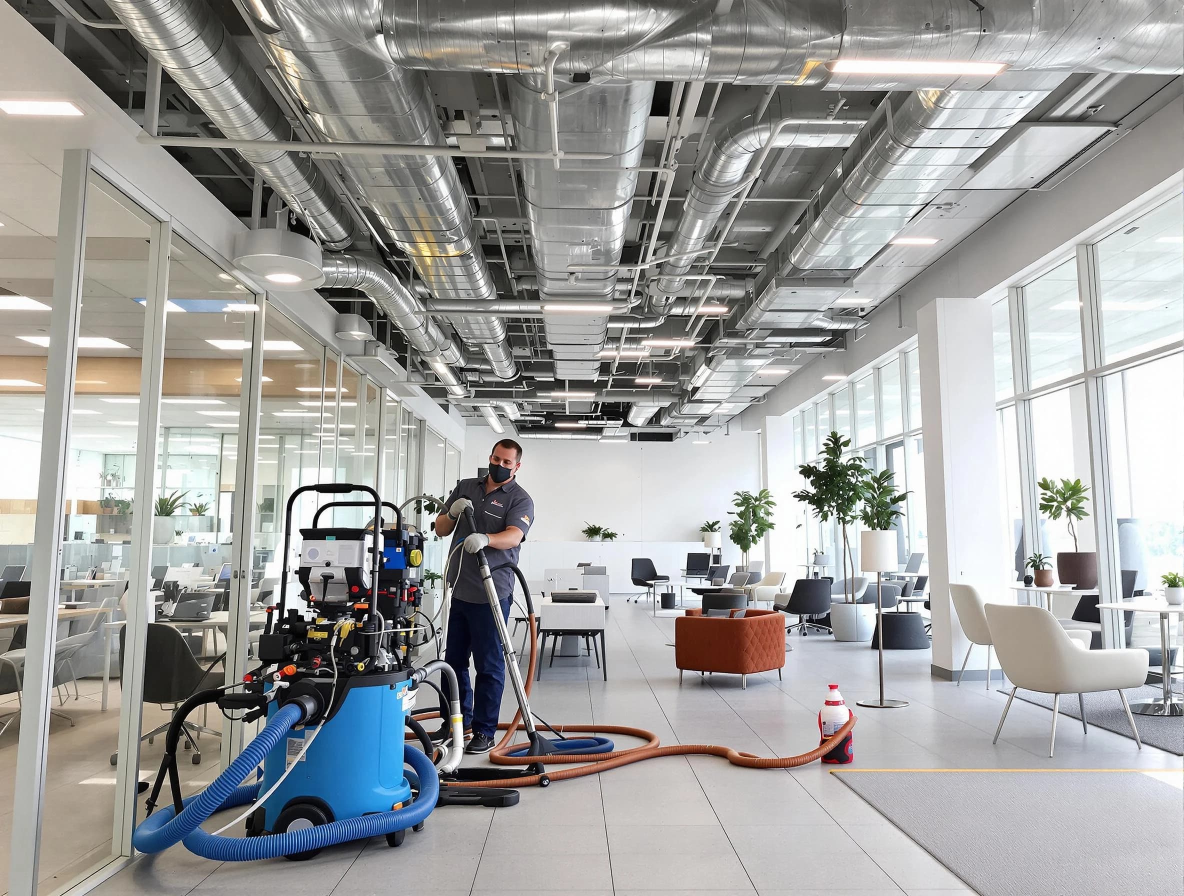 Beverly Air Duct Cleaning team conducting comprehensive commercial duct cleaning at a business location in Beverly