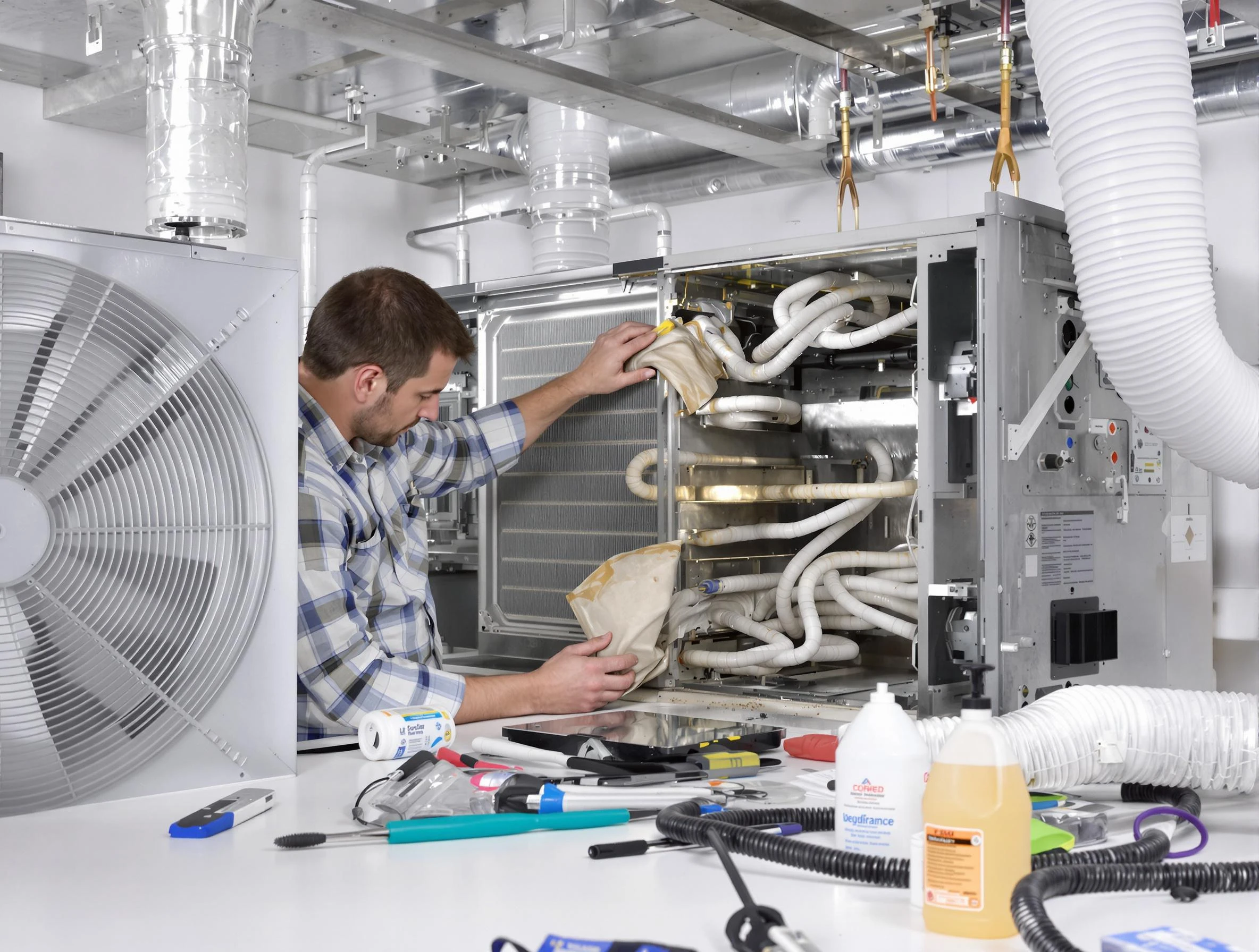 Beverly Air Duct Cleaning specialist performing precision AC coil cleaning in Beverly