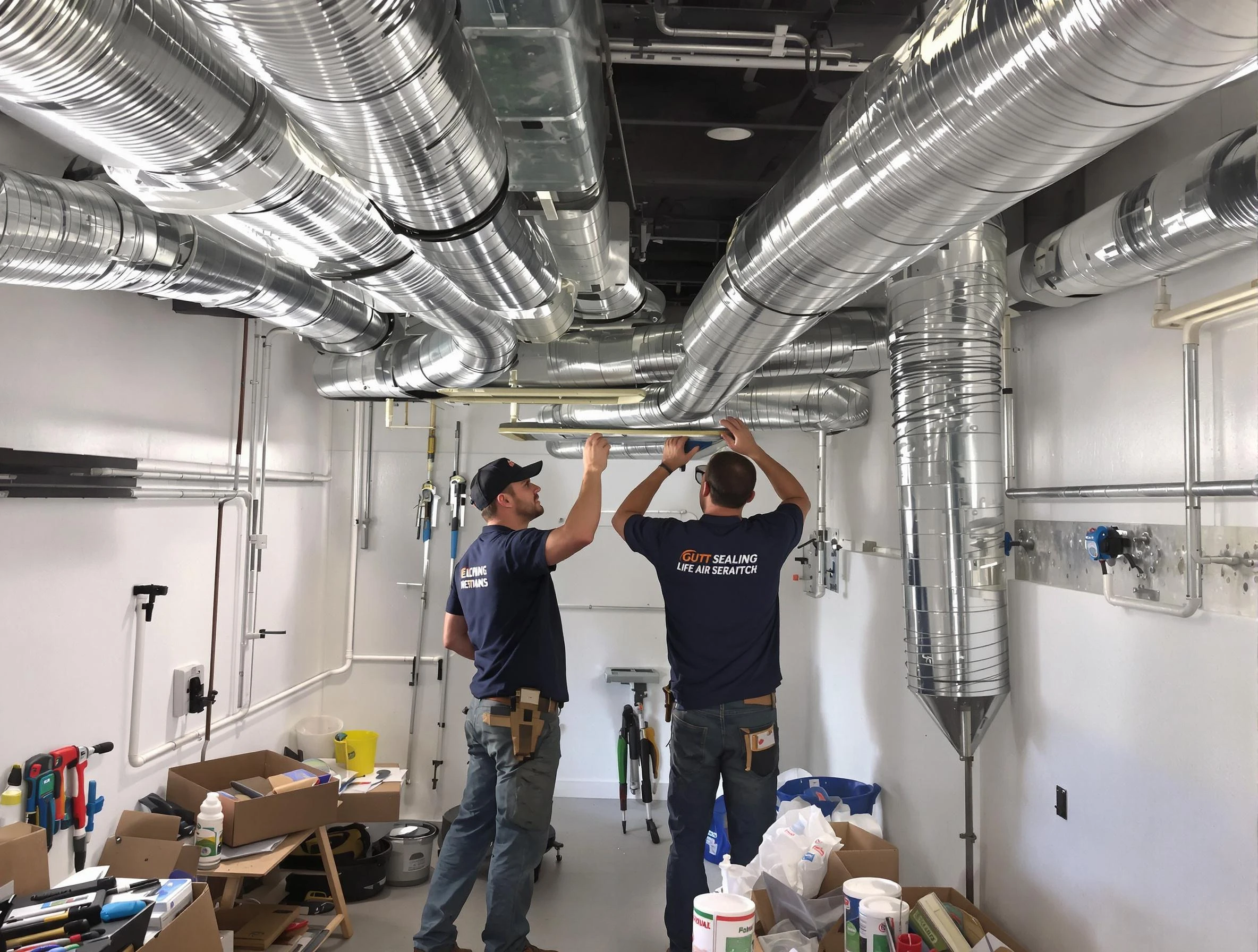Beverly Air Duct Cleaning technician applying professional duct sealing solutions in Beverly