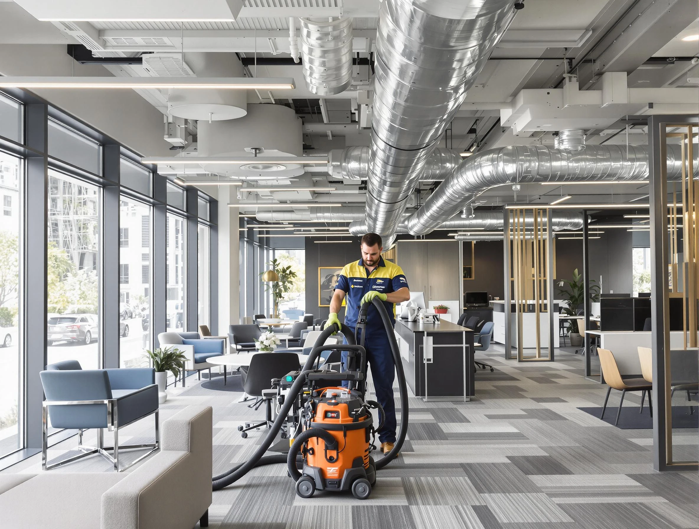 Beverly Air Duct Cleaning team performing thorough commercial duct cleaning at a Beverly business center